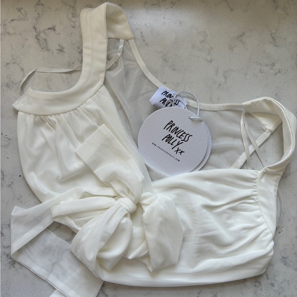 Princess Polly White Wrap Around Crop Top with Bow - Picture 2 of 3
